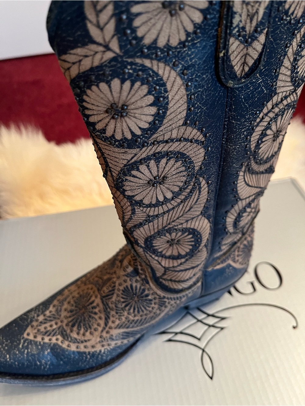 Old Gringo Blue and Taupe Floral Embroidered Cowboy Boots